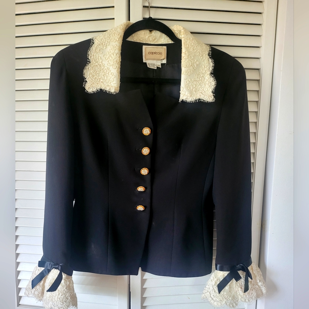 Black and Off White Lace Jacket-Size 4